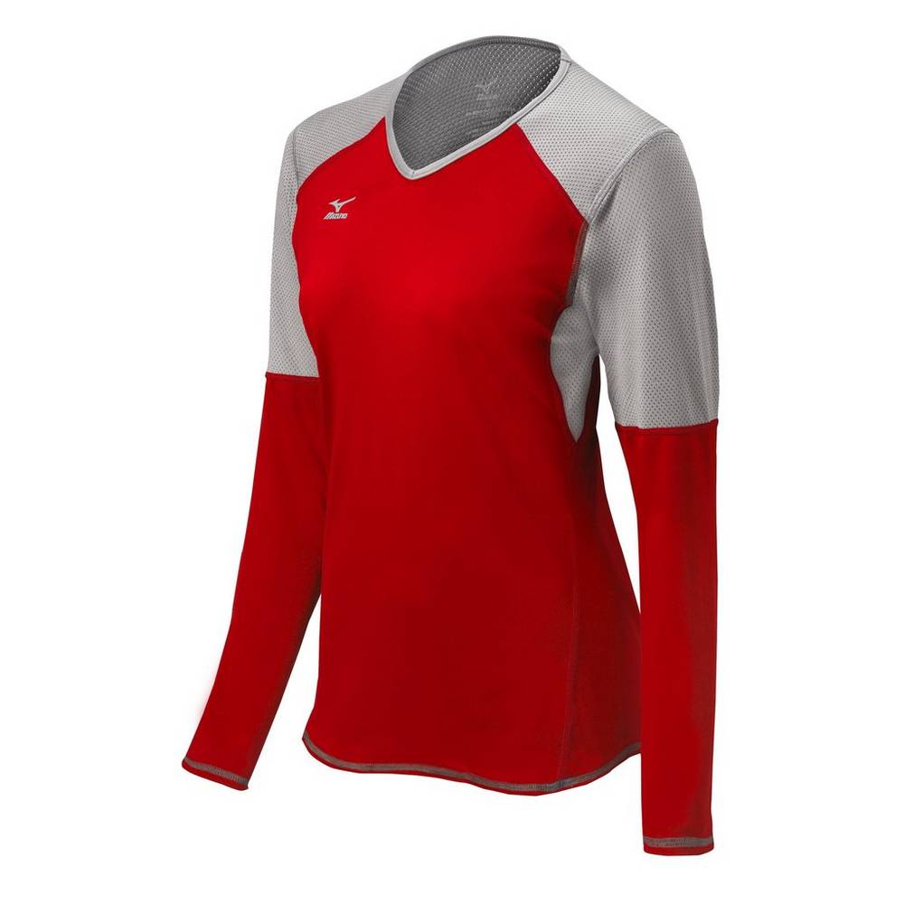 Mizuno Women's Techno VI Long Sleeve Volleyball Jersey Red/Silver/Grey (440617-ELK)